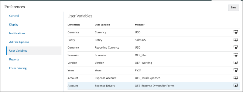 Selecting user variable members